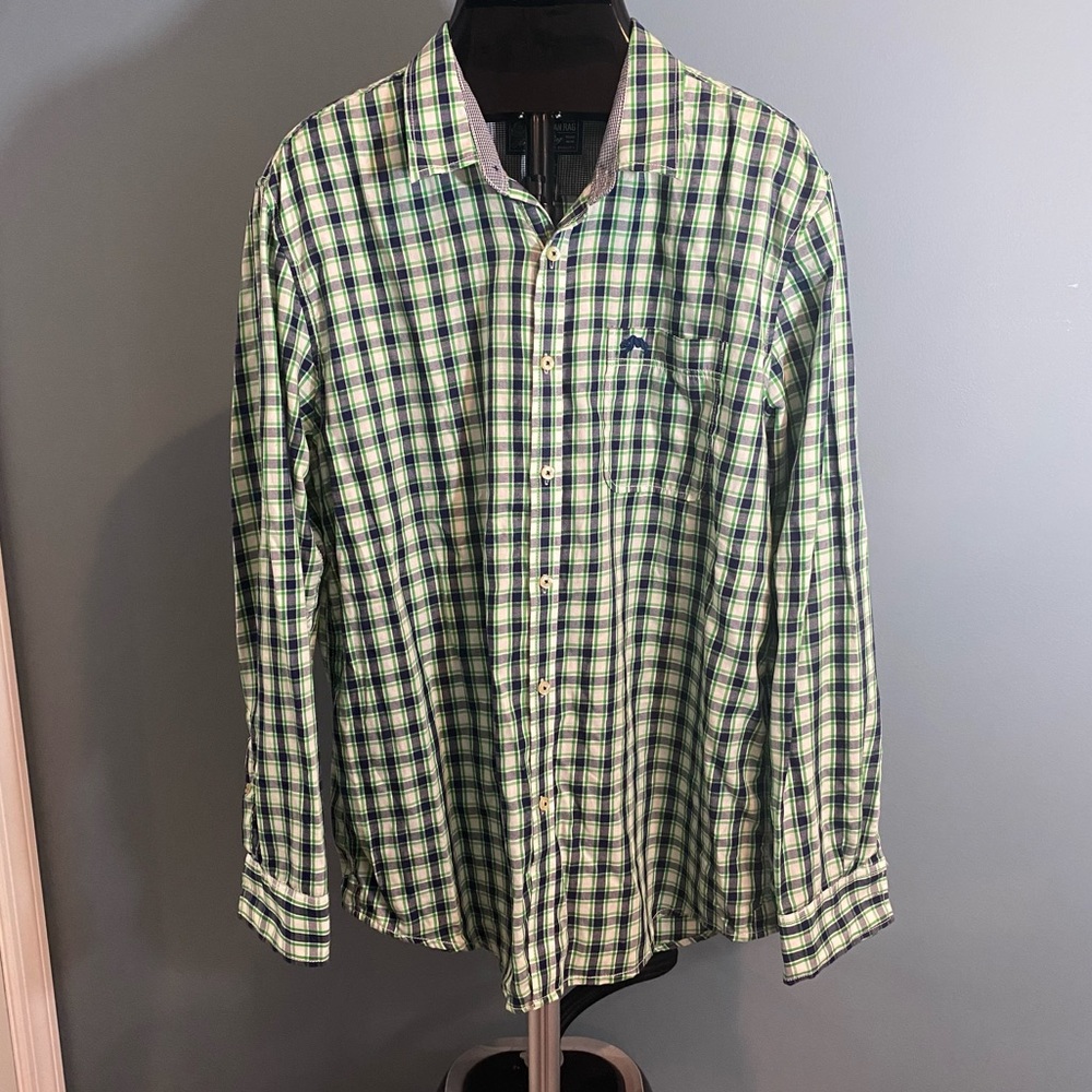 American Rag Men’s Blue & Green Plaid Button Up Long Sleeve Shirt
